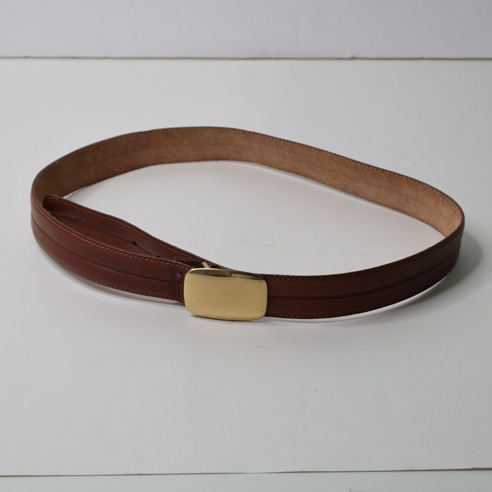 Vintage Brown Leather Belt Solid Brass Buckle Made in Uruguay 32 80 1665037